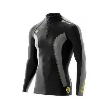 SKINS DNAmic Thermal Men's Compression L/S Mock Neck with zip Black/Pewter (DT00010750002) S; Černá kompresní triko + DÁREK DLE VÝBĚRU!