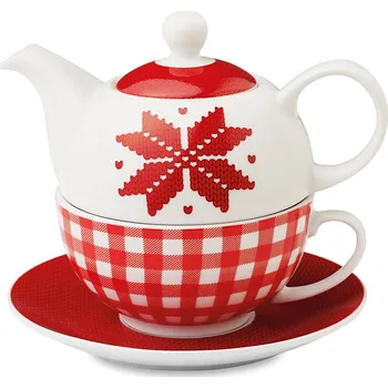 Vánoční dekorace Čajová sada konvička a šálek se severským motivem, bez podšálku