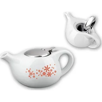 Konvice na čaj Bílá konvička 650 ml se sítkem na sypaný čaj, motiv vločky