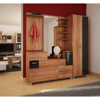 Předsíňová stěna Grand se skříní - švestka/černý lesk