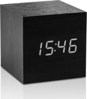 Budík Gingko Cube Black Click Clock LED