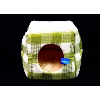 Pelíšek pro psa Zelenobéžový pelíšek / kukaň pro psy - 35x35 cm (Tato netradiční kukaň poskytne vašemu čtyřnohému příteli bezpečný úkryt, pohodlí a pocit bezpečí. Bude se do něj rád vracet a vaše postel či pohovka zůstane už zase jenom vaše.)