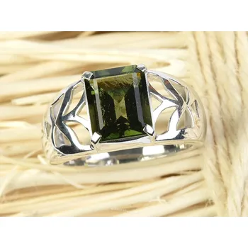 Prsten Vltavín prsten obdélník 12 x 10mm stříbro Ag 925/1000 + Rh