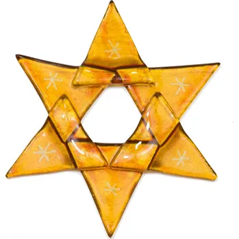 Vánoční ozdoba Vánoční skleněná ozdoba hvězda jantarová 01 - zlaté hvězdičky