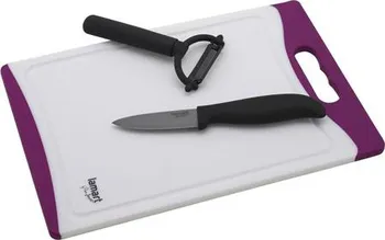Kuchyňský nůž Lamart keramický nůž + škrabka + prkénko LT2020 fialové
