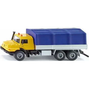 autíčko Siku Super Mercedes-Benz s plošinou a plachtou 1:50