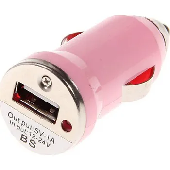 USB napájecí adaptér autonabíječka (růžová)