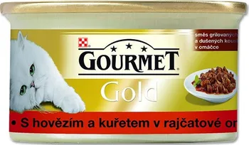 Krmivo pro kočku Purina Gourmet Gold konzerva hovězí/kuřecí/rajčatová omáčka 85 g