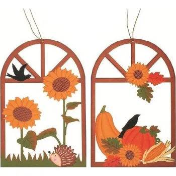 Vánoční dekorace Okno a věnec ze dřeva s dekorem cca 20cm