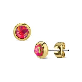 Náušnice Ocelové pozlacené náušnice s růžovo-červenými opály pro děti