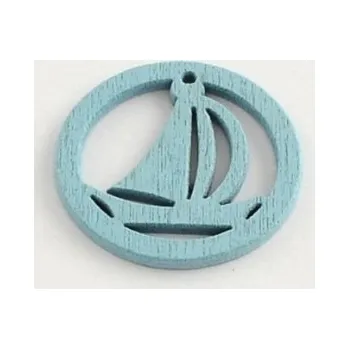 Korálek Dřevěný přívěsek loďka 25x25mm světle modrá