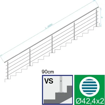 Zábradlí Nerezové zábradlí VS L6000, D42,4/4xd12/H900