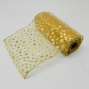 Organza vánoční obšitá š15cm/9m zlatá (OS-42/G)