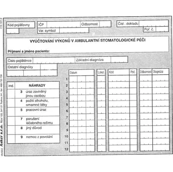 Tiskopis Vyúčtování výkonů ve stomatologii