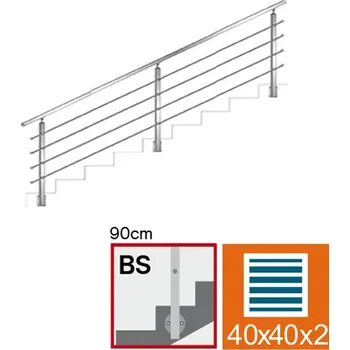 Nerezové zábradlí BS L3000, 40x40x2/4xd12/H900