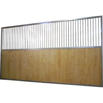 Dělící stěna dřevo kulatina, 2,2x3,5 m, ocelová konstrukce žárově zinkovaná, výplň spodní části fošny, tl 4,2 cm, smrkové, bezbarvé, výplň horní části kulatina