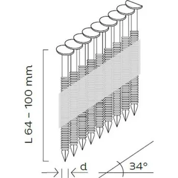 Sponkovačka KM REICH Hřebíky konvexní D34 2,8 x 64mm, 34°, papírová páska, 5000ks, KMR 10401600