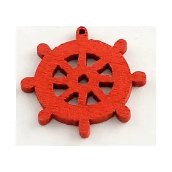 Korálek Dřevěný přívěsek kormidlo 25x25mm červené
