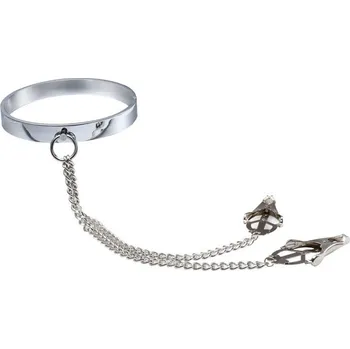 BDSM obojek Větší obojek se svorkami na bradavky z nerez oceli