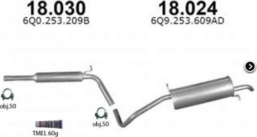 Výfuk ŠKODA FABIA 1.4i KOMBI / SEDAN, montážní sada/kompletní IZAWIT 18030 18024