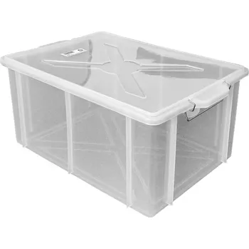Úložný box Box s víkem plast PP, průhledný 50lt 55x40, v.29cm