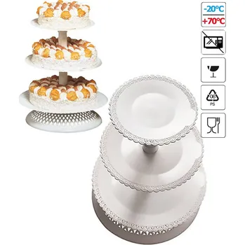 Stojan na dorty plast, 3 patra od 35-45cm patro: krajková podložka