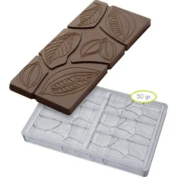Forma na pečení Forma na čokoládovou tabulku 50g (květy a kakaový bob) 3x2 tvary/forma