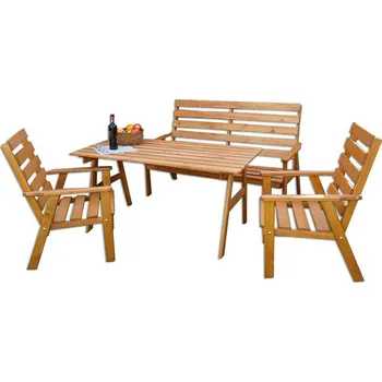 Zahradní sestava Venkovní dřevěný nábytek masivní- borovicové dřevo, stůl + 2 židle + lavice