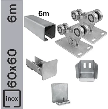 Pohon brány Sestava spodního vedení pro brány do 5,5m, Nerez, 58x58 mm