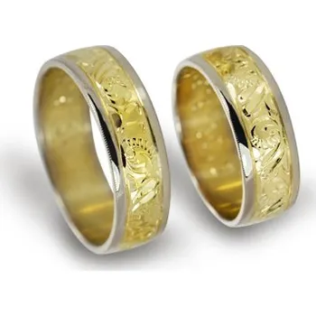 Prsten Snubní prsteny zlaté žlutobílé ryté 2076 + DÁREK ZDARMA