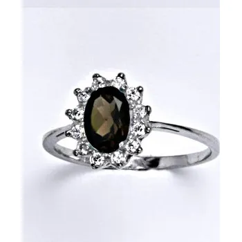 Prsten Zlatý prsten Kate, přírodní záhněda, čiré zirkony, bílé i žluté zlato - T 1480