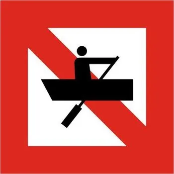 Dopravní značka Plavební znak A16 - Zákaz plavby plavidel, která nejsou plachetnicemi ani nemají vlastní pohon