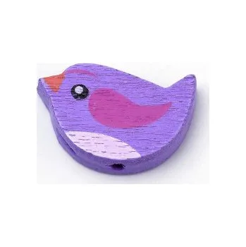Korálek Dřevěný ptáček fialový 23x14mm