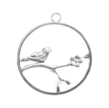 Přívěsek Přívěsek kruh s ptáčkem na větvi 33x30mm