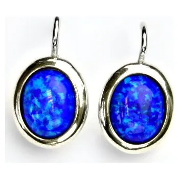 Náušnice Zlaté náušnice, bílé zlato, tmavě modrý syntetický opál, NK 1453