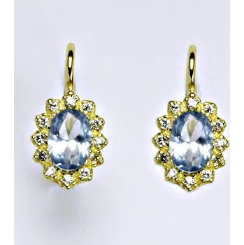 Náušnice Zlaté náušnice Kate, zirkon v barvě akvamarinu, žluté zlato, VE 247