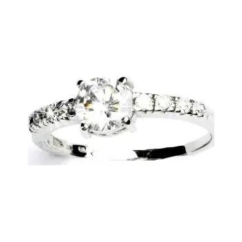 Prsten Zlatý prsten, bílé i žluté zlato, čiré zirkony a přírodní křišťál 6 mm - VR 312