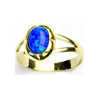 Prsten Zlatý prsten,žluté zlato, prstýnek ze zlata, tmavě modrý syntetický opál, T 1374