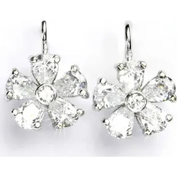 Náušnice Zlaté náušnice, bílé zlato, náušnice s čirými zirkony, kytičky, VE 105