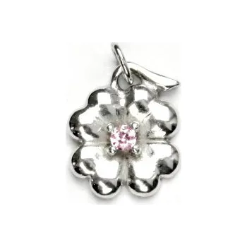 Přívěsek Zlatý přívěsek, růžový zirkon, čtyřlístek, bílé zlato, P 219