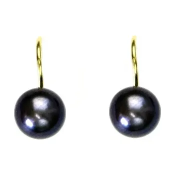 Náušnice Zlaté náušnice, černá přírodní říční perla, žluté zlato, NK 1183