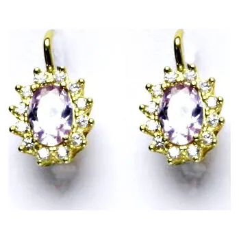 Náušnice Zlaté náušnice Kate, žluté zlato, zirkon lavender, náušnice ze zlata, NK 1480