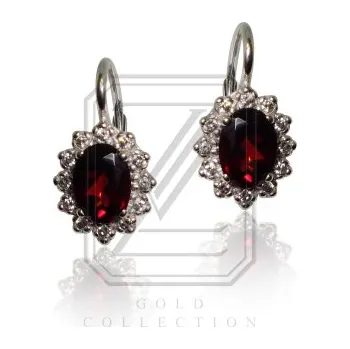 Náušnice Zlaté náušnice, bílé i žluté zlato s granáty a zirkony - VE 247