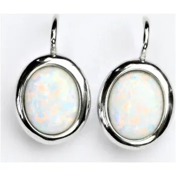 Náušnice Zlaté náušnice, bílé zlato, bílý syntetický opál, NK 1453