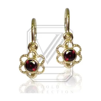 Náušnice Dětské náušnice zlaté kytičky, žluté zlato , přírodní granát - VE 197