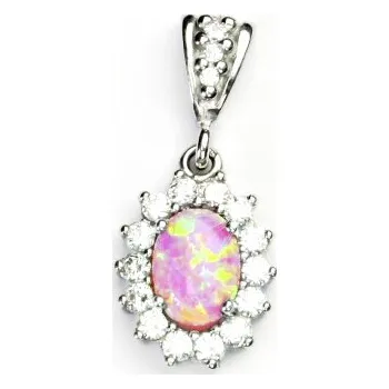 Přívěsek Zlatý přívěsek Kate, bílé zlato, synt. růžový opál, čiré zirkony, P 1507/2