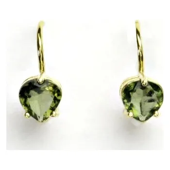 Náušnice Zlaté náušnice, žluté i bílé zlato, srdíčka, přírodní vltavín, srdce, NK 1362