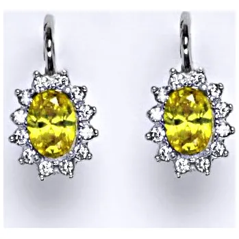 Náušnice Zlaté náušnice Kate, žlutý zirkon, čiré zirkony, bílé zlato, NK 1480