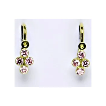 Náušnice Dětské náušnice žluté zlato s růžovými zirkony