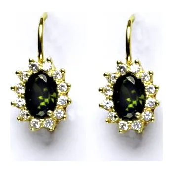 Náušnice Zlaté náušnice Kate, žluté zlato, syntetický olivín, náušnice ze zlata, NK 1480